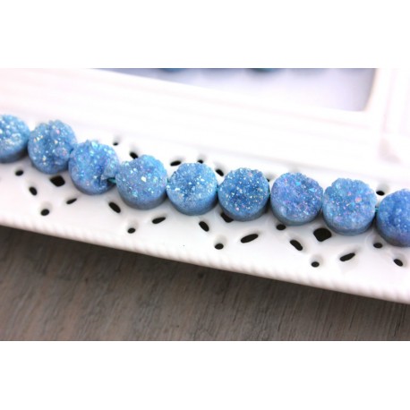 10mm Blue Peacock Druzy Agate Beads, Natural Stone + Iridescent Finish
