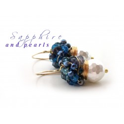 White Pearls and Blue Quartz Earrings